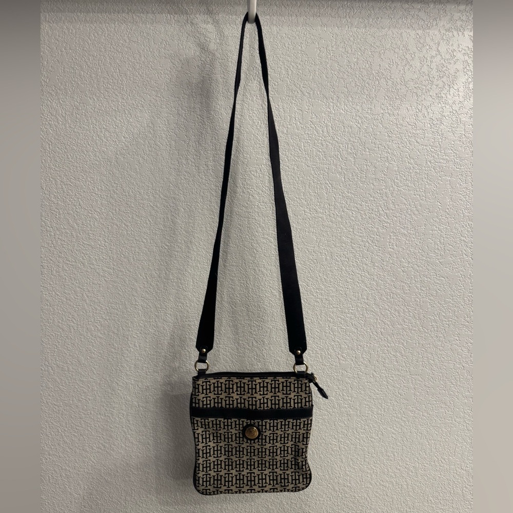 Tommy Hilfiger Monogram Black and Tan Crossbody Bag